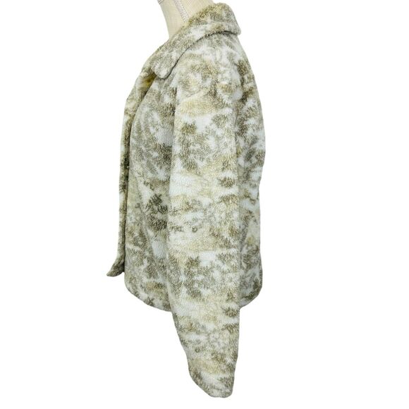 Woolrich Deep Pile Fleece Jacket Button Down Snowflake Womens Size M White Gray - Picture 5 of 10